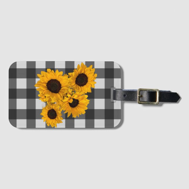 Sonnenblumen-Buffalo-Kariert Gepäckanhänger (Vorderseite (Horizontal))