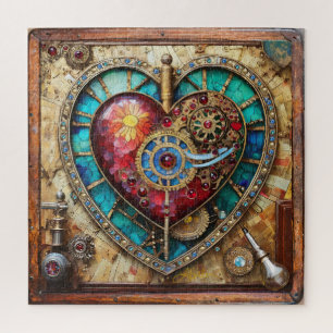 Sonnenblumen-Buntglas-Herz Steampunk-Serie Puzzle