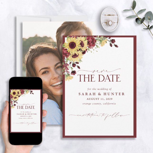 Sonnenblumen Burgund Blumenhochzeit retten Datum Save The Date (Von Creator hochgeladen)