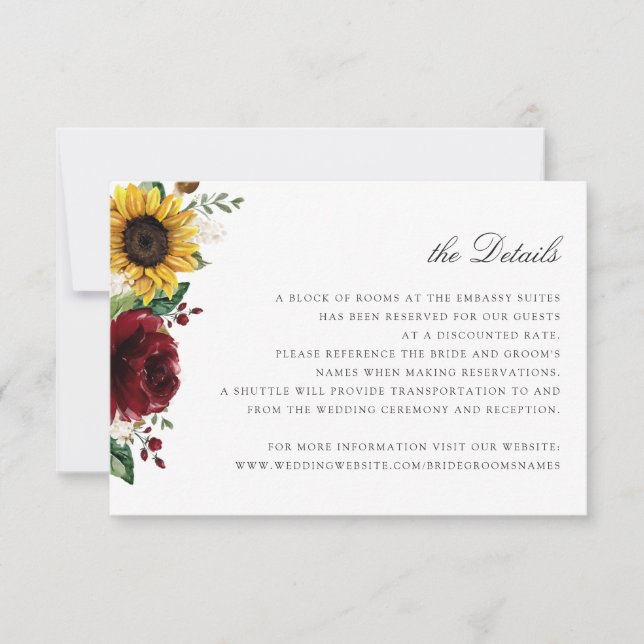 Sonnenblumen Burgund Blumenzwiebelausweis Einladung (Vorderseite)