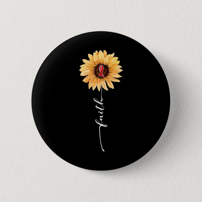 Sonnenblumen Burgund Ribbon Brain Aneurysm Bewusst Button (Vorderseite)