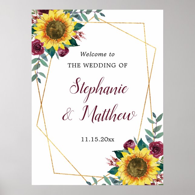 Sonnenblumen Burgund Rose Geometric Wedding Willko Poster (Vorne)