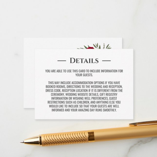 Sonnenblumen Burgund Rose Hochzeiten Details Begleitkarte (Vorderseite/Rückseite Beispiel)