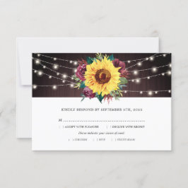 Sonnenblumen Burgund Rose Lights Wood Wedding Meal RSVP Karte