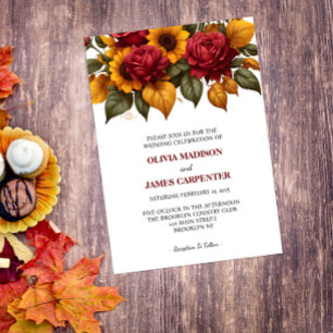 Sonnenblumen Burgund Rote Rose Hochzeit Einladung