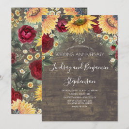 Sonnenblumen Burgund Rote Rose Hochzeit Jahrestag Einladung
