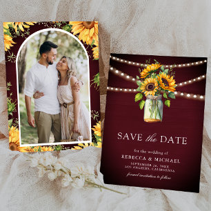 Sonnenblumen Burgunder Mason Glas Foto Hochzeit Save The Date
