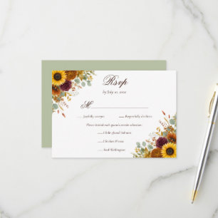 Sonnenblumen Burgunderrosen Rost Herbst Blumen Hoc RSVP Karte