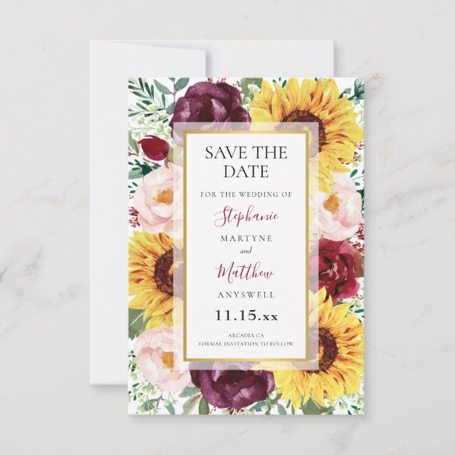 Sonnenblumen Burgundy Blume Goldene Hochzeit Save The Date (Vorderseite)