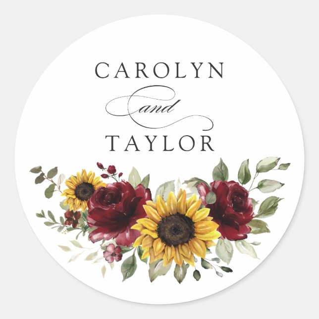 Sonnenblumen Burgundy Blütenrot Rustikale Umhüllun Runder Aufkleber (Vorderseite)