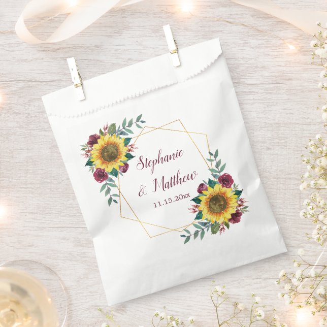 Sonnenblumen Burgundy Floral Geometric Wedding Geschenktütchen (Ausgeschnitten)