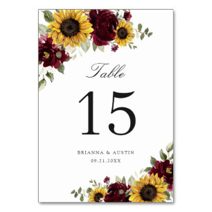 Sonnenblumen Burgundy Floral Rustische Tischnummer