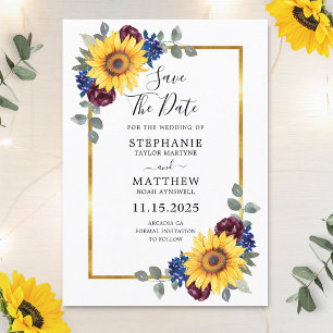Sonnenblumen Burgundy Navy Blumengold Hochzeit Save The Date