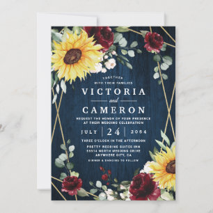 Sonnenblumen Burgundy Rose Geometrische Hochzeit d Einladung