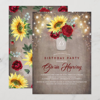 Sonnenblumen Burgundy Rote Rosen Rustikaler Fall G Einladung