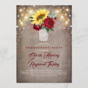 Sonnenblumen Burgundy Rustic Fall Engagement Party Einladung