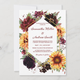 Sonnenblumen Burgundy Wedding Design Template Einladung