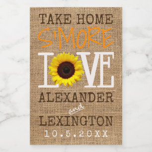 Sonnenblumen Burlap Fall Zuhause S'More Liebe Wedd Lebensmitteletikett