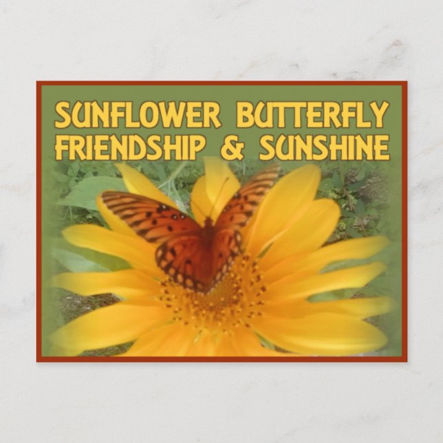 Sonnenblumen Butterfly Freundschaft & Sonnenschein Postkarte (Vorderseite)