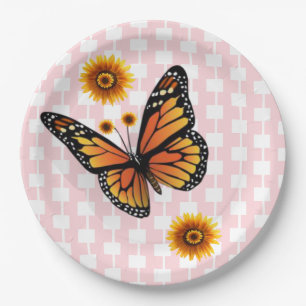 Sonnenblumen Butterfly Paper Teller Rosa Weiße Flä