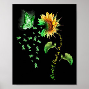 Sonnenblumen Butterfly Ribbon Green Mental Health  Poster