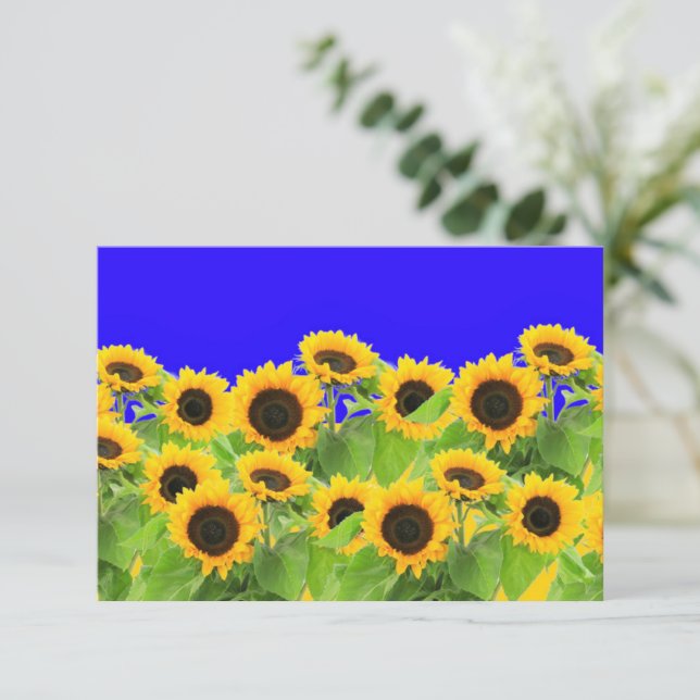 Sonnenblumen Card ukrainische Flaggenfarben - Frei RSVP Karte (Stehend Vorderseite)