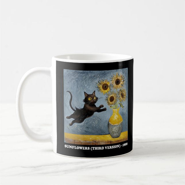 Sonnenblumen Cat Meme Art Graphic Kaffeetasse (Links)