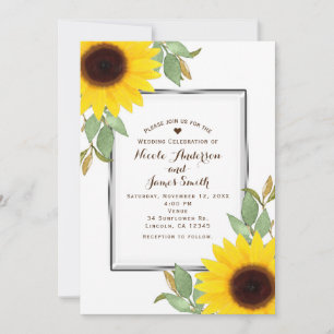 Sonnenblumen Chic Weiße Hochzeitsbrunchen-Hochzeit Einladung