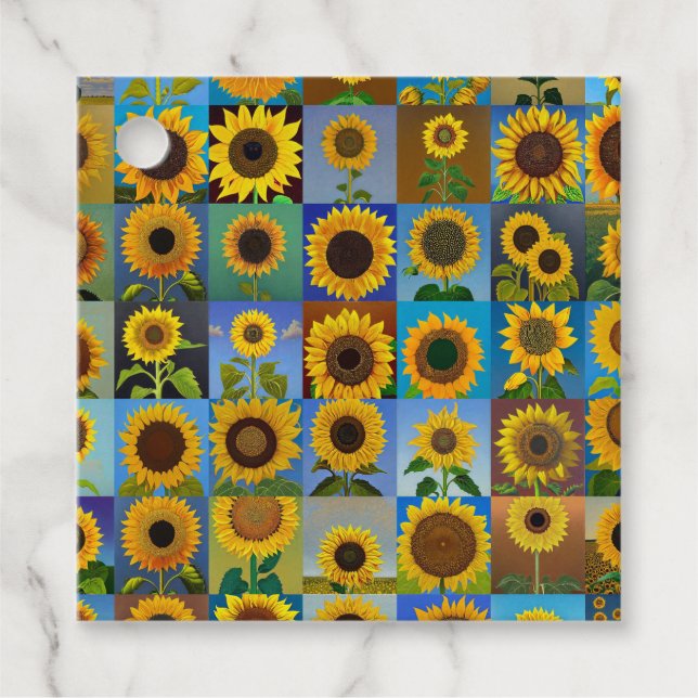 Sonnenblumen-Collage Geschenkanhänger (Vorderseite)