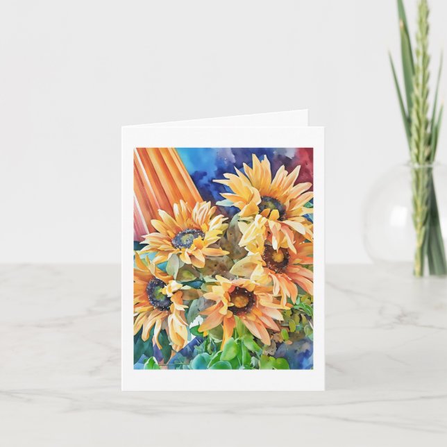 Sonnenblumen Computer-Wasserfarben-Malerei  Karte (Vorderseite)