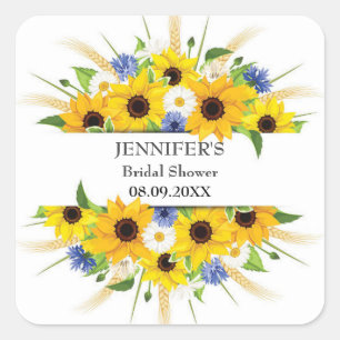 Sonnenblumen Cornflower Brautparty Quadratischer Aufkleber
