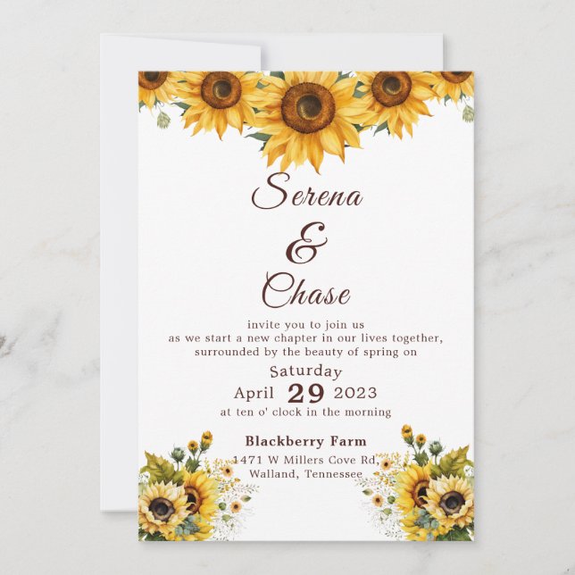 Sonnenblumen Country Chic Hochzeitseinladung Einladung (Vorderseite)