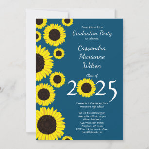 Sonnenblumen Country Graduation Party Blau Einladung