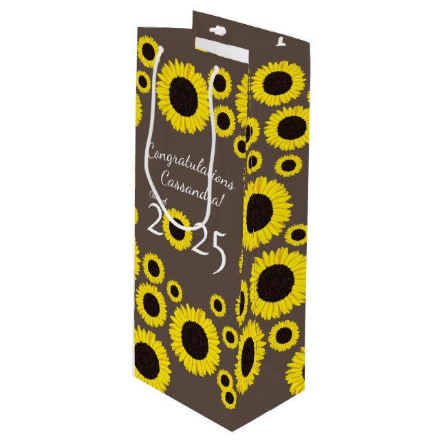 Sonnenblumen Country Graduation Party Geschenktüte Für Weinflaschen (Vorderseite Schrägansicht)