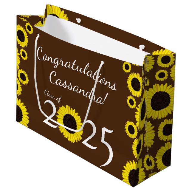 Sonnenblumen Country Graduation Party Große Geschenktüte (Vorderseite Schrägansicht)