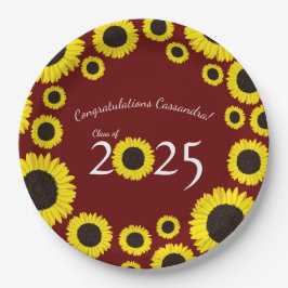Sonnenblumen Country Graduation Party Maroon Pappteller