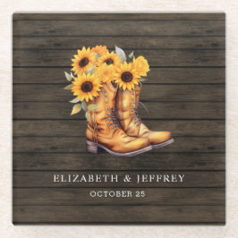 Sonnenblumen Cowboy Boots Barn Wood Western Hochze Glasuntersetzer