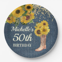 Sonnenblumen Cowboy Boots Blue Denim 50. Geburtsta