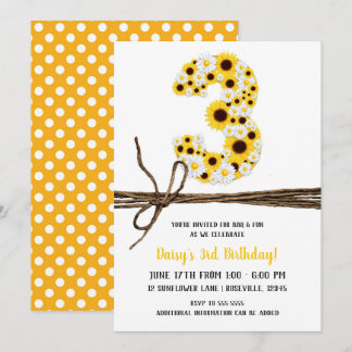Sonnenblumen & Daisies DREI 3 3. Geburtstags-Party Einladung