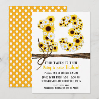 Sonnenblumen & Daisies DRITTZEHN 13 13. Geburtstag Einladung
