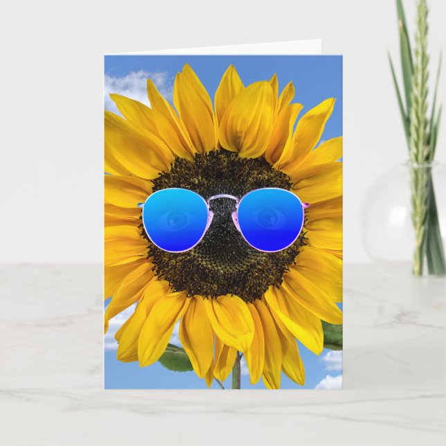 Sonnenblumen der Freundin mit Sonnenbrille Karte (Vorderseite)