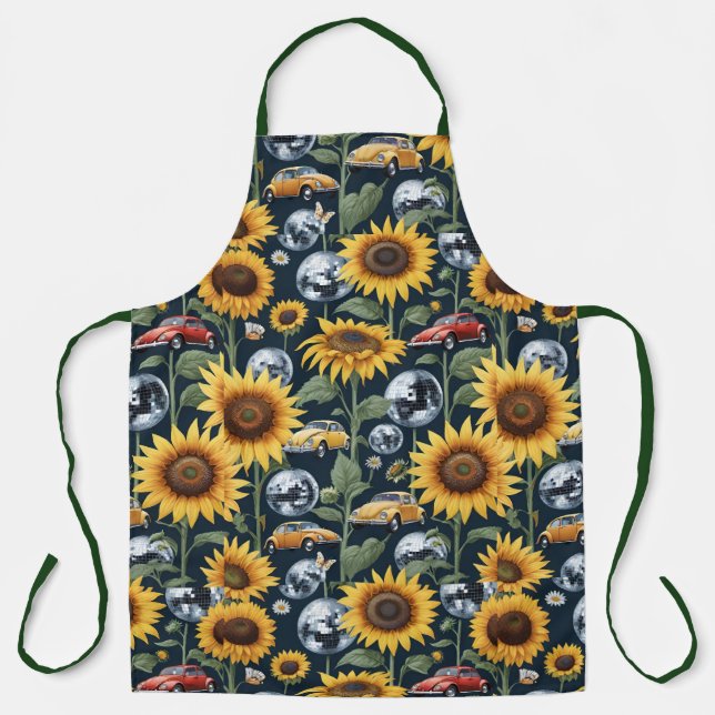 Sonnenblumen Diskotheken und Vintage Käfer Bug Car Schürze (Vorderseite)