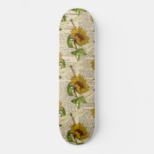 Sonnenblumen Dragonflies Alte Zeitung Country Stil Skateboard