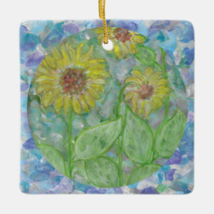 Sonnenblumen Dream Circle mit Aquamariner Kunst Keramikornament