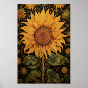 Sonnenblumen-Druck, botanisches dunkles Akademiker Poster