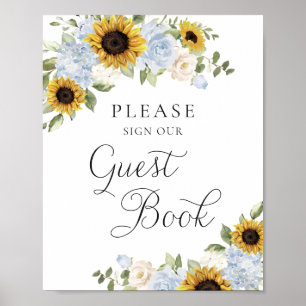 Sonnenblumen Dusty Blue Greenerity Wedding Gästebu Poster