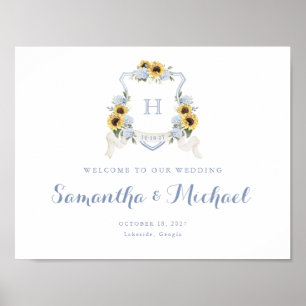 Sonnenblumen Dusty Blue Hydrangea Wappen Begrüßung Poster