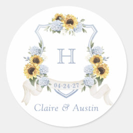 Sonnenblumen Dusty Blue Hydrangea Wappen Umschlag Runder Aufkleber