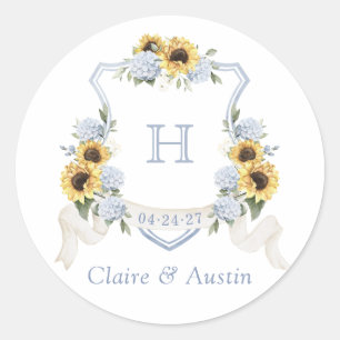 Sonnenblumen Dusty Blue Hydrangea Wappen Umschlag Runder Aufkleber