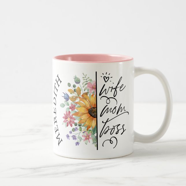 Sonnenblumen Ehefrau Mama Boss Zwei-Tonen-Tasse Zweifarbige Tasse (Rechts)